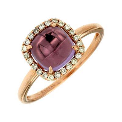 14KT Rose Gold Cabochon Cut Amethyst and Diamond Ring - Harby Jewelers