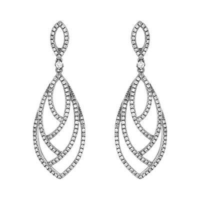 14k White Gold Dangle Style Diamond Earrings - Harby Jewelers