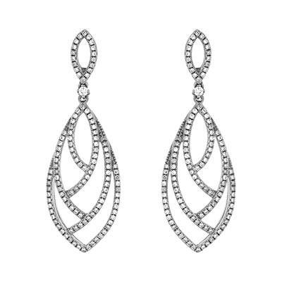 14k White Gold Dangle Style Diamond Earrings - Harby Jewelers