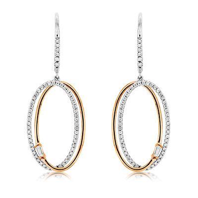 14k  White and Rose Gold Dangle Style Diamond Earrings - Harby Jewelers
