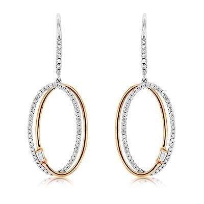 14k  White and Rose Gold Dangle Style Diamond Earrings - Harby Jewelers