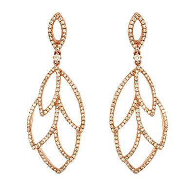 14KT Rose Gold Dangle Style Diamond Earrings - Harby Jewelers