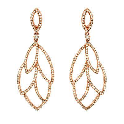 14KT Rose Gold Dangle Style Diamond Earrings - Harby Jewelers