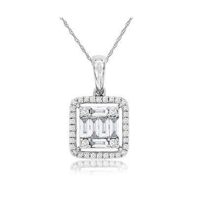 14k  White Gold Mosaic Style Baguette and Diamond Pendant - Harby Jewelers