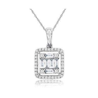 14k  White Gold Mosaic Style Baguette and Diamond Pendant - Harby Jewelers
