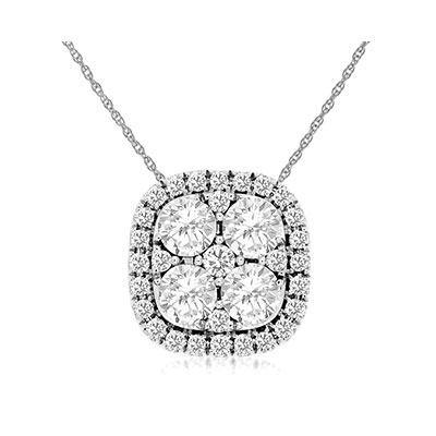 14k White Gold Mosaic Style Halo Diamond Pendant - Harby Jewelers