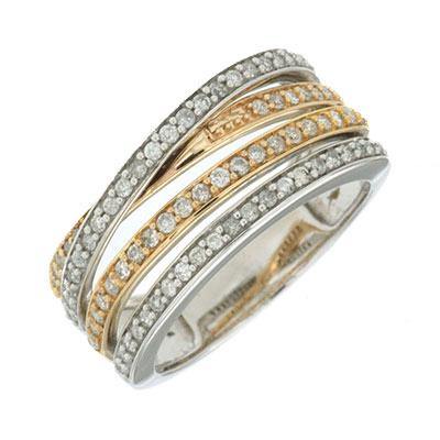 14k Tri-Color Multi Row Diamond Ring - Harby Jewelers