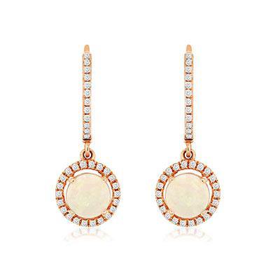 14k  Rose Gold Opal and Diamond Dangle Style Earring - Harby Jewelers