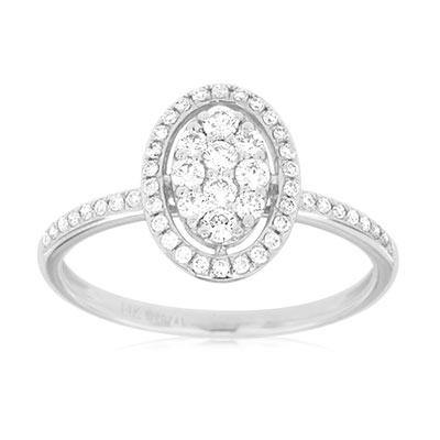 14k  White Gold Oval Halo Diamond Cluster Ring - Harby Jewelers