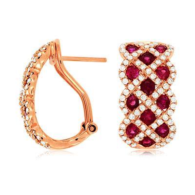 14k  Ruby and Diamond Earrings in Rose Gold - Harby Jewelers