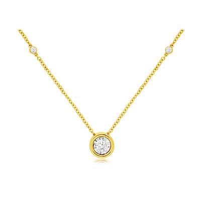 14k Yellow Gold Solitaire Diamond Necklace with Diamonds by the Yard Chain - Harby Jewelers