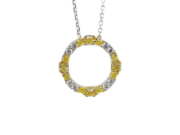 18k White and Yellow Gold Diamond Necklace with Yellow Diamonds