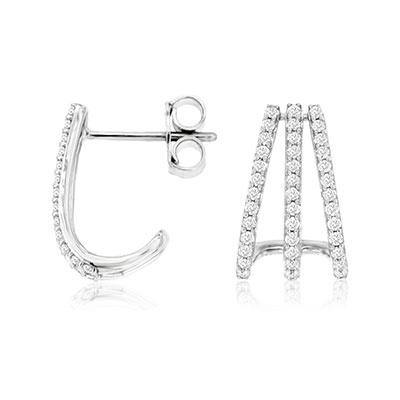 14k White Gold Three Row Diamond Earrings - Harby Jewelers