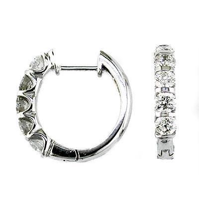 14k White Gold Hoop Diamond Earrings - Harby Jewelers
